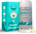 VEGETOLOGY Vegan Omega 3 Supplement (60 Capsules) – Omega-3, EPA, Vitamin D3 & DHA Supplements - Algae Omega 3 Vegan Supplements for Brain, Eye, & Heart Health – Omega 3 for Kids & Adults