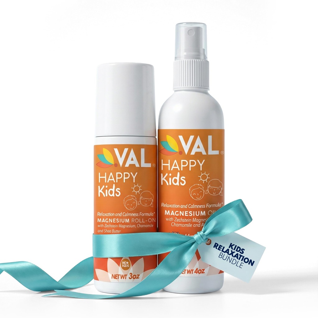 VAL Kids Relaxation Bundle | Magnesium Roll-On (3oz) + Magnesium Oil Spray (4oz) | Calm & Mood Support with Chamomile & Shea Butter | USA Made