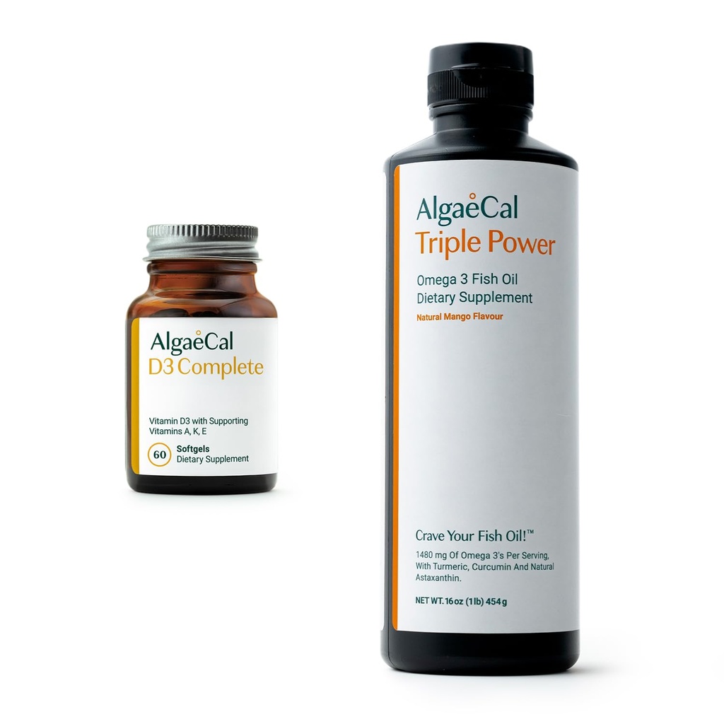ALGAECAL Wellness Bundle - D3 Complete (1000 IU) + K2, Vitamin E, Vitamin A & Omega-3 1200mg EPA DHA for Overall Support