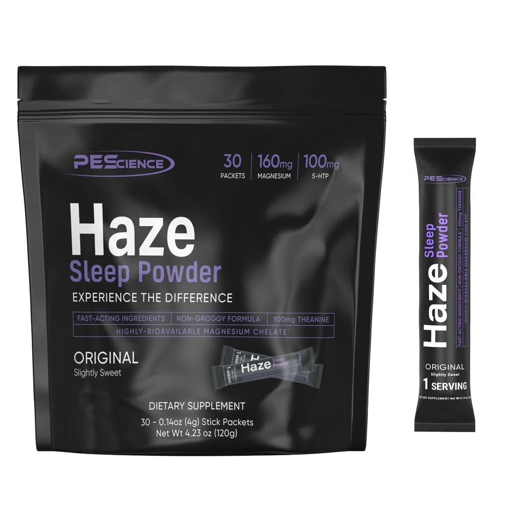 PEscience Haze Sleep Powder, Melatonin-Free, Unflavored, Sleep Support with 5-HTP, Theanine, myo-Inositol and Magnesium, 30 Servings