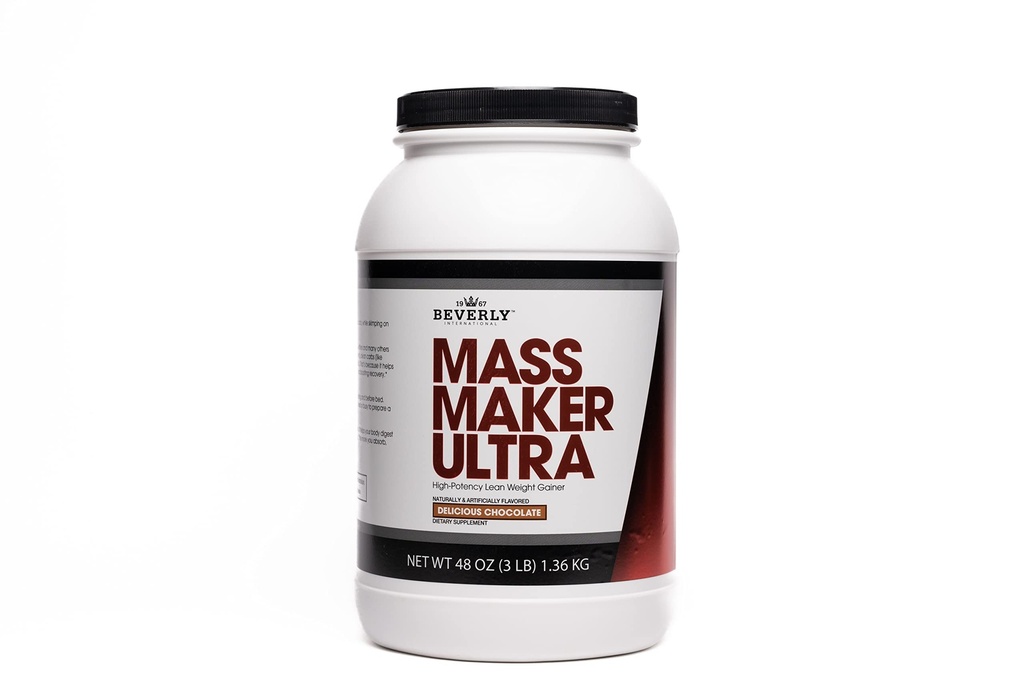 Beverly International Mass Maker Ultra Chocolate, 14 Servings, 3lb. Build Lean Mass Like a Pro. Milk Protein Isolate, Wei Protein Isolate + Egg. MCT Oil. Clean Carbs, Great Proste