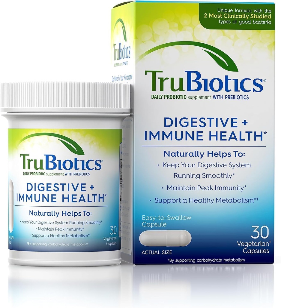 TruBiotics Daily Probiotic, 30 Capsules - Gluten Free, Soy Free Digestive + Immune Health Support Supplement for Men and Women (Pack of 2)