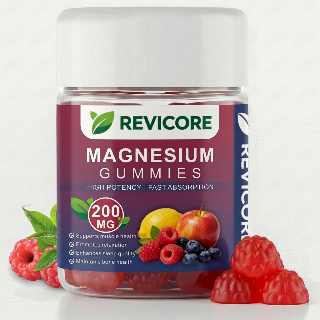Magnesium Glycinate Gummies 200mg | 60 Capsules | Raspberry Magnesium Glycinate supports muscles, bones, heart health and better sleep High Absorption, Vegan & Non-GMO