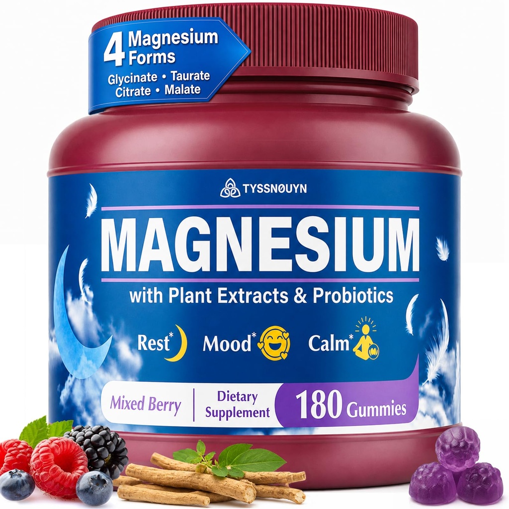 Magnesium Glycinate Gummies 500mg, Magnesium Complex for Women, 17-in-1 Advanced Magnesium Sleep Gummies with Ashwagandha, Probiotics, B6, D3 for Sleep, Focus, Calm & Muscle, Adults & Kids | 180 Count