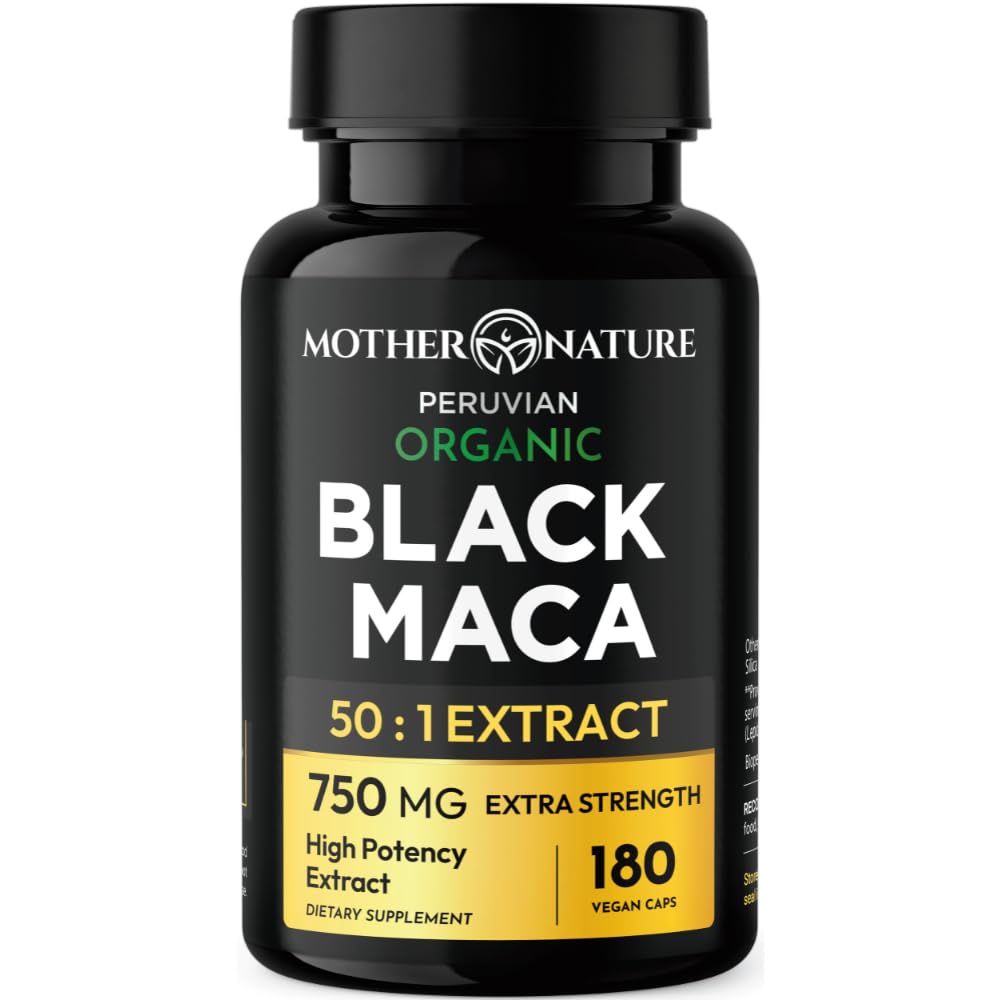 Zwarte Maca Root 50:1 Extract 37.500mg 180 Capsules Biologische Peruaanse Maca Peruana Supplement voor Mannen Hoge Potentie Energie, Mood & Performance Support Vegan, Non-GMO