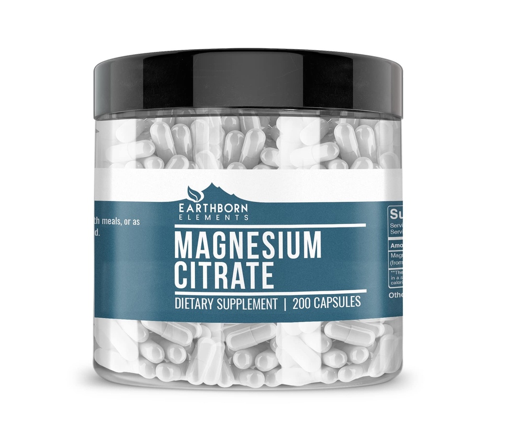 Earthborn Elements Magnesium Citrate 200 Capsules, Pure & Onverdund, Geen Additieven