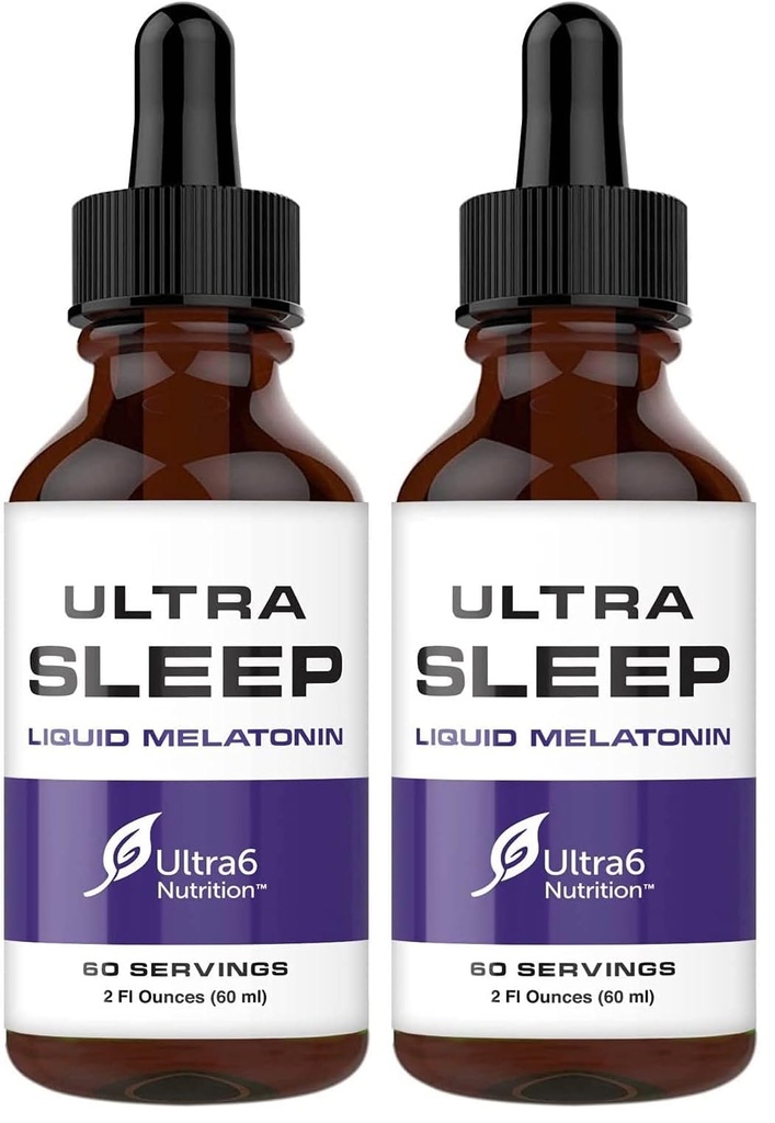 Ultra6 Nutrition Melatonin Drops with Valerian Root - Liquid Melatonin Sleeping Supplement with 5 HTP & Passion Flower - A Liquid Sleep Aid Strength Blend for Adults (Pack of 2)