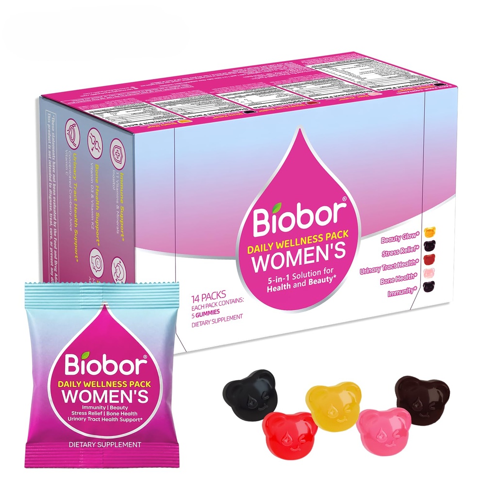 Women’s 30+ Daily Multivitamin Gummy Pack, 14-Day Supply with Biotin & Collagen, Magnesium + Ashwagandha, Cranberry with Vitamin C, D3 + K2 | 5-in-1 Beauty, Mood, Immune & Bone Support