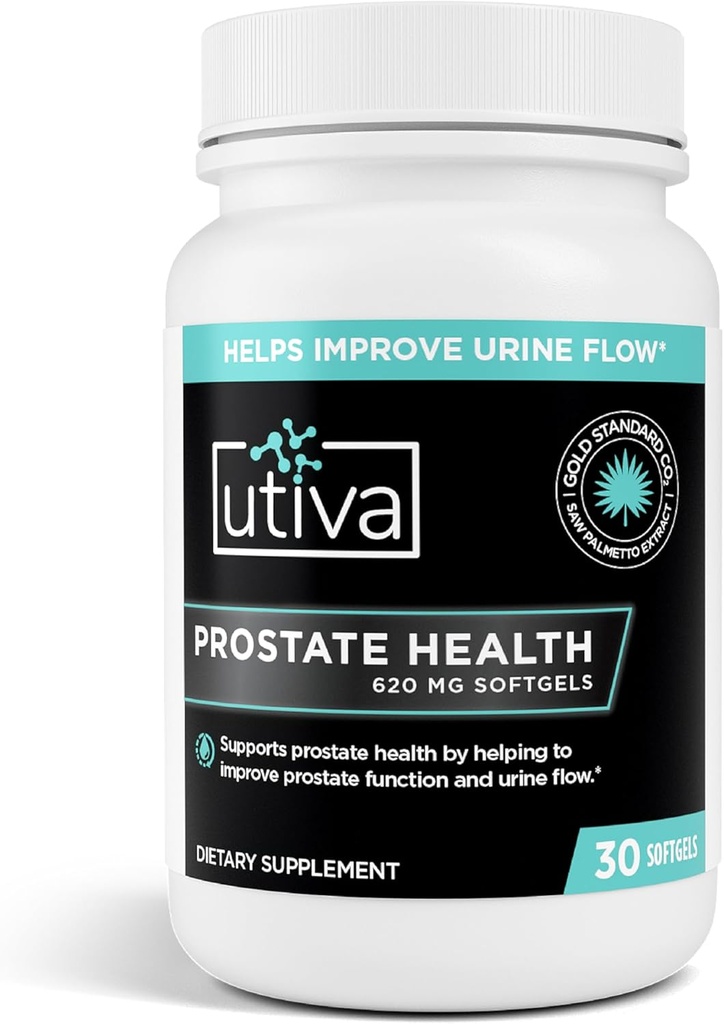 Utiva Prostate Health - Natuurlijke formule voor gezonde functie en urinestroom - Prostaatsupplement voor mannen - Beta-Sitosterol en Saw Palmetto voor mannen - 30 Softgels
