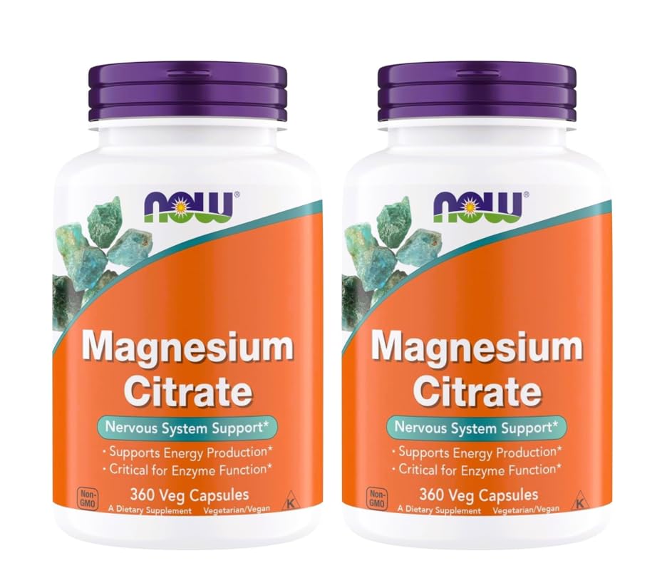 Now Supplements, Magnesium Citrate, Enzyme Function*, Nervous System Support*, Critical for Enzyme Function*, Gluten Free, Vegan, Kosher, Non-GMO 360 Vegetarian Capsules (Pack of 2)