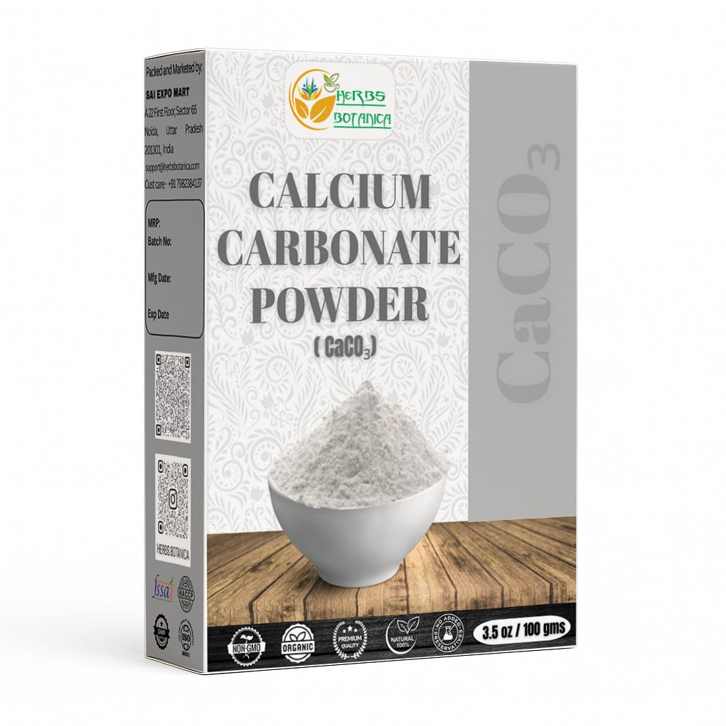 Herbs Botanica Calcium Carbonate Powder Food Grade Calcium Supplement for Cooking and Baking, Antacid, DIY Toothpaste 3.5 oz