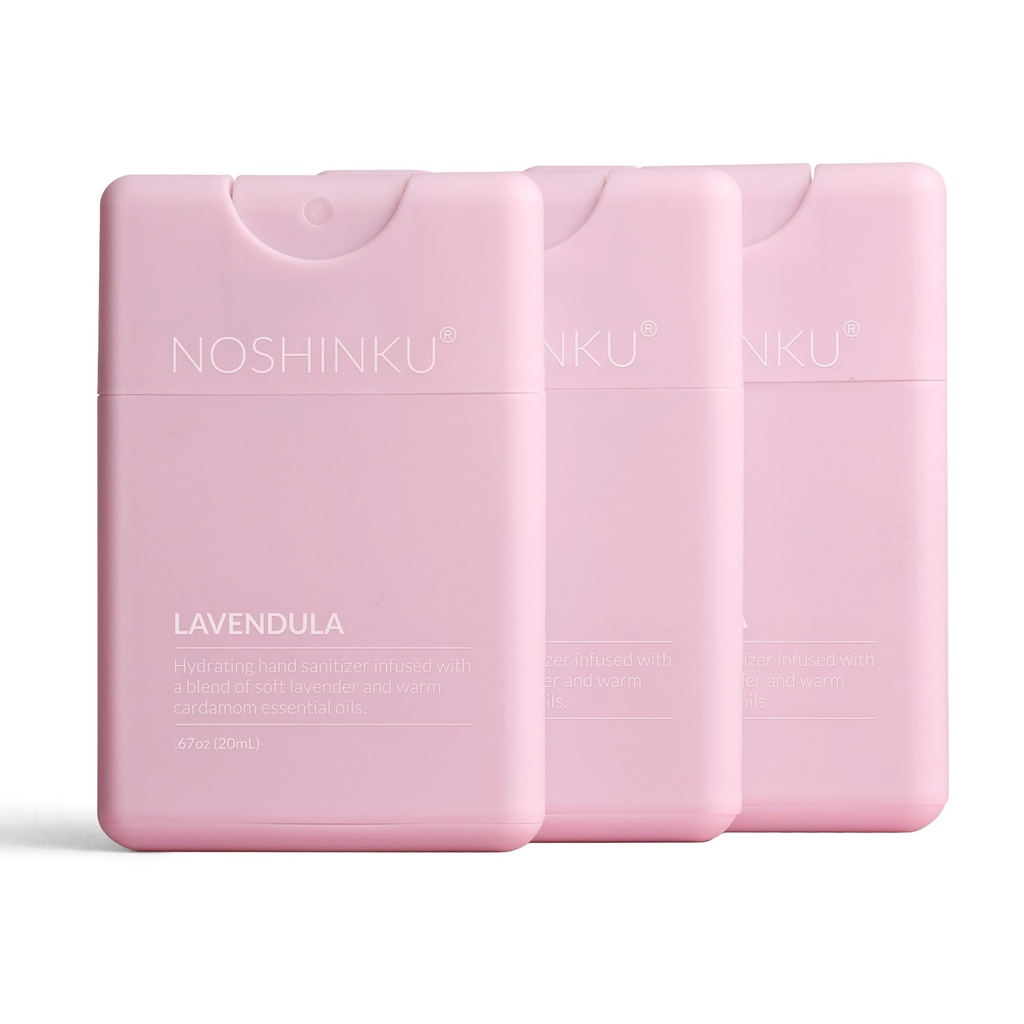 Noshinku - Refillable Hand Sanitizer Lavendula 3-Pack, Travel Size Spray with Hydrating Botanical Oils, Natural Ingredients, All Natural Fragrances, Sugarcane Derived Alcohol, No Parabens, No Dyes