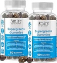 Amire by Dr. Awan Super Greens Gummies, Fruit & Veggies Supplement, Green Superfood for Immunity, Metabolisme, Leverfunctie & Zenuwstelsel, Essential 8 Greens, 120ct, 60day Supply