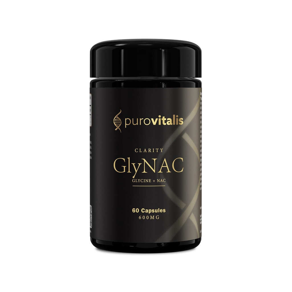 PUROVITALIS GlyNAC Supplement, Glycine and NAC Complex, Supports Healthy Aging, Cellular Health, Detox & Glutathione Production, High Purity, 1-Month Supply (60 Vegan Capsules)