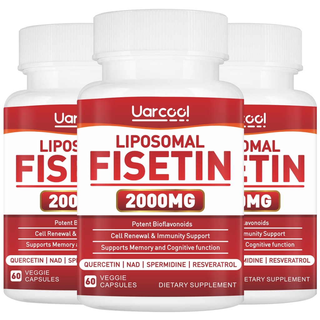Fisetin Supplement 2000mg for Healthy Aging and Longevity, Skin Health, Brain - Soy Free, Vegetarian - 60 Softgels (3 Bottles)