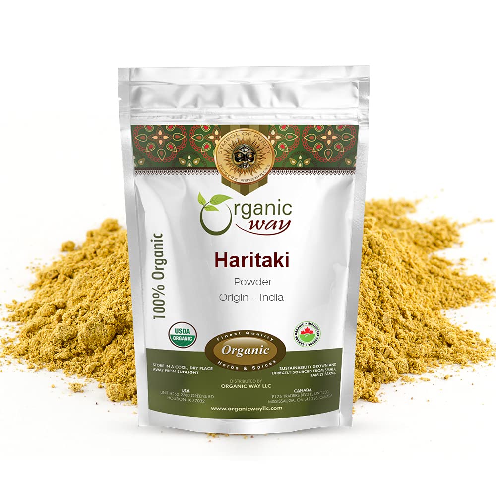 Organic Way Premium Quality Haritaki Powder (Terminalia chebula) - Organic & Kosher Certified | Raw, Vegan, Non GMO & Gluten Free | USDA Certified | Origin - India (1/2LBS / 8 Oz)