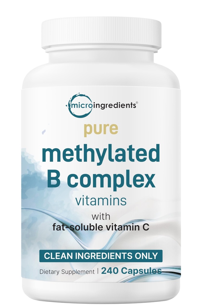 Micro Ingredients Pure Methylated B Complex, 240 Capsules | 11-in-1 Formula with Methylfolate, B12, Thiamin, Inositol, Choline, & Fat Soluble Vitamin C | Clean Ingredients Without Fillers | Non-GMO
