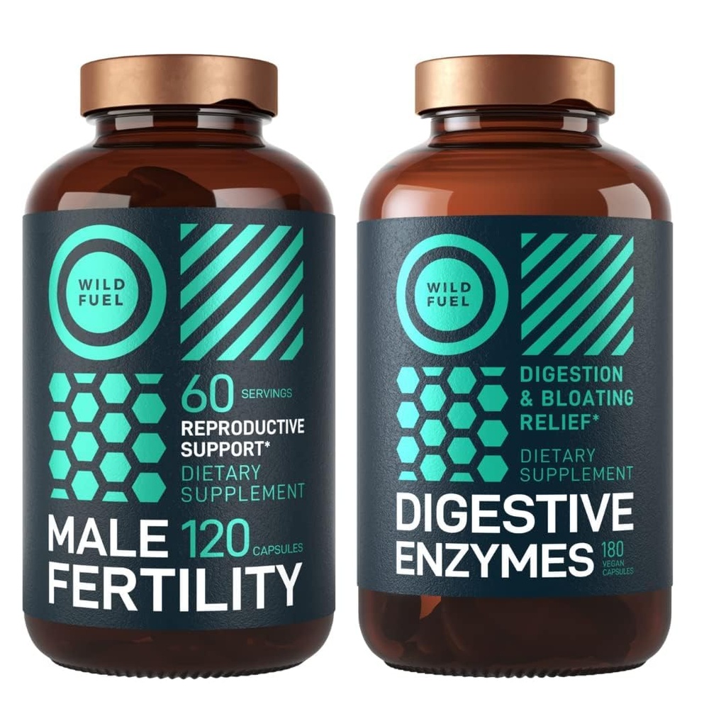 WILD FUEL Male Fertility Supplement and Digestive Enzymes with Probiotics and Prebiotics Health Bundle