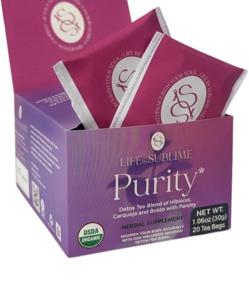 Life by Sublime Purity Organic Detox Tea Blend – Premium Hibiscus, Carqueja, Boldo, and Parsley Herbal Supplement – Natural Cleanse, Digestive Support, and Bloating Relief – 20 Tea Bags