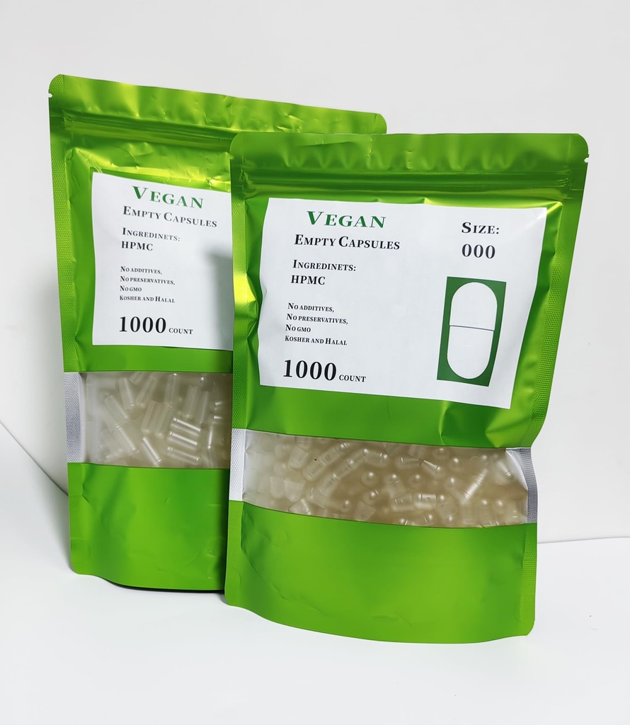 Size 000 Empty Capsules Clear-Separated Vegan Capsules 000# 1000 Count in Bags-Fillable Clear Veggie Caps for Making Your Own Supplements