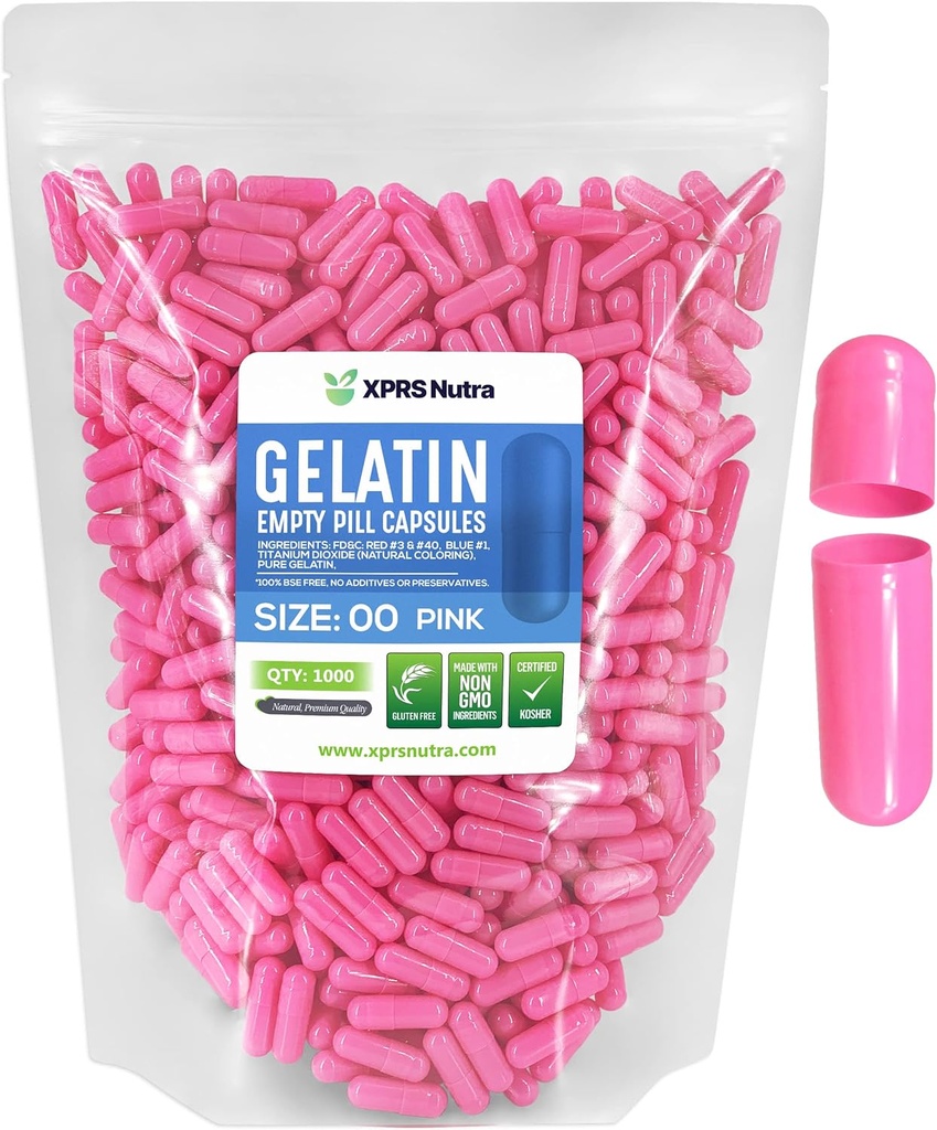 XPRS Nutra Maat 00 Lege capsules - 1000 Telle Lege Gelatine Capsules - Pillen DIY Capsule Vulling - Vulbare pil Gel Caps voor Do-It-Yourself Supplements (Roze)