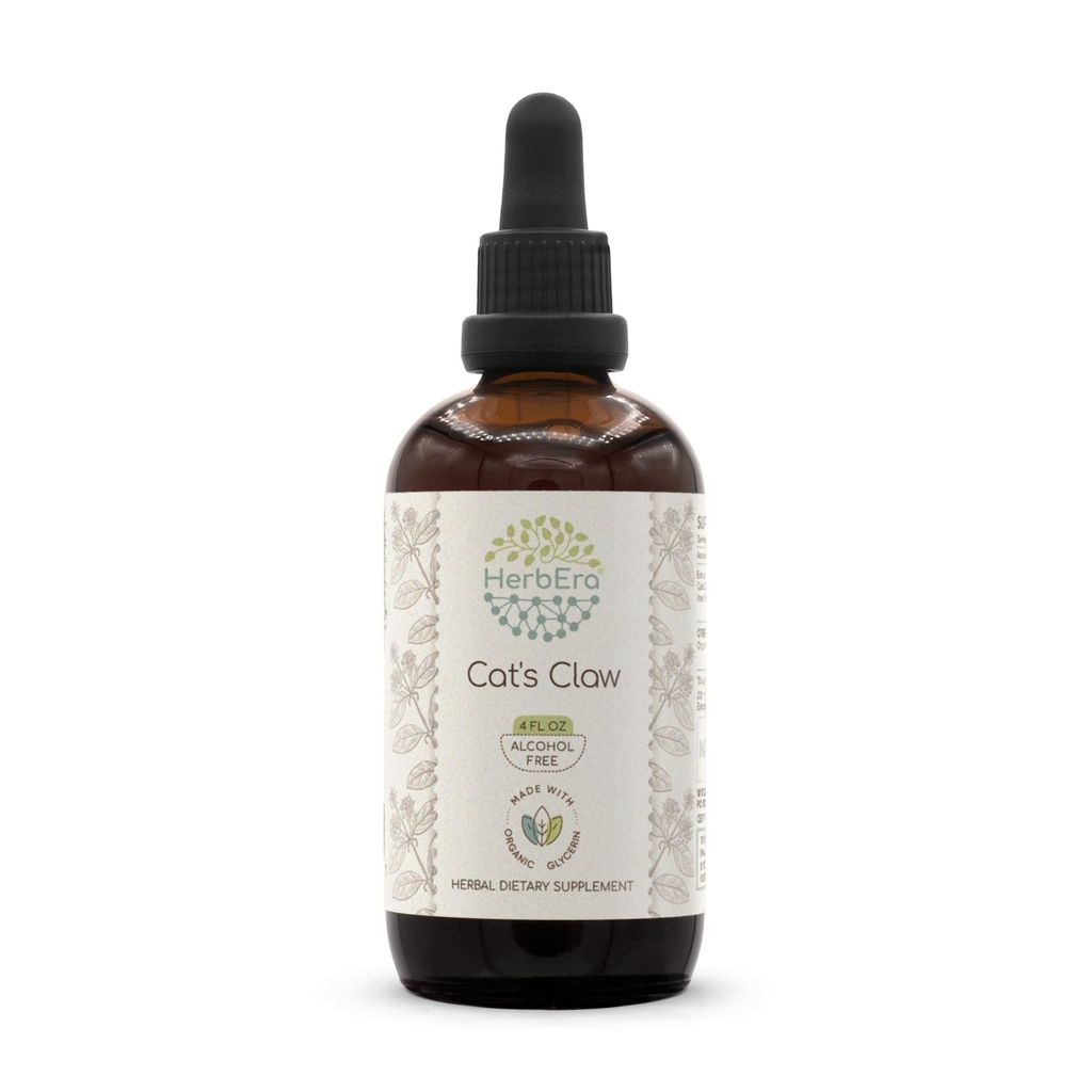 HerbEra Cat’s Claw Organic Tincture | Alcohol-Free Extract, High-Potency Herbal Drops | Certified Organic Uncaria Tomentosa Dried Inner Bark (4 oz)