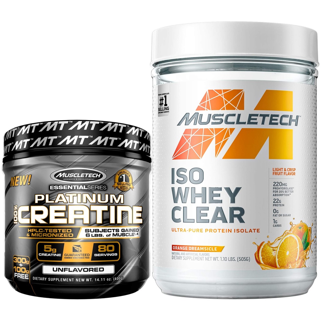 MuscleTech Creatine + Wei Proteïne Isolaat Bundle Platinum Creatine Iso Wei Clear, Oranje
