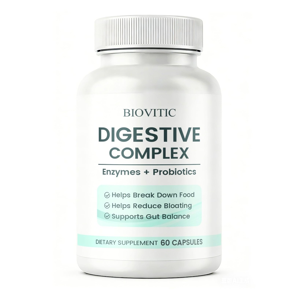 wuliao Biovitic Digestive Complex – Multi Enzyme Supplement for Digestive Support & Gut Balance – Daily Digestive Aid, 60 Capsules (1 Pack)