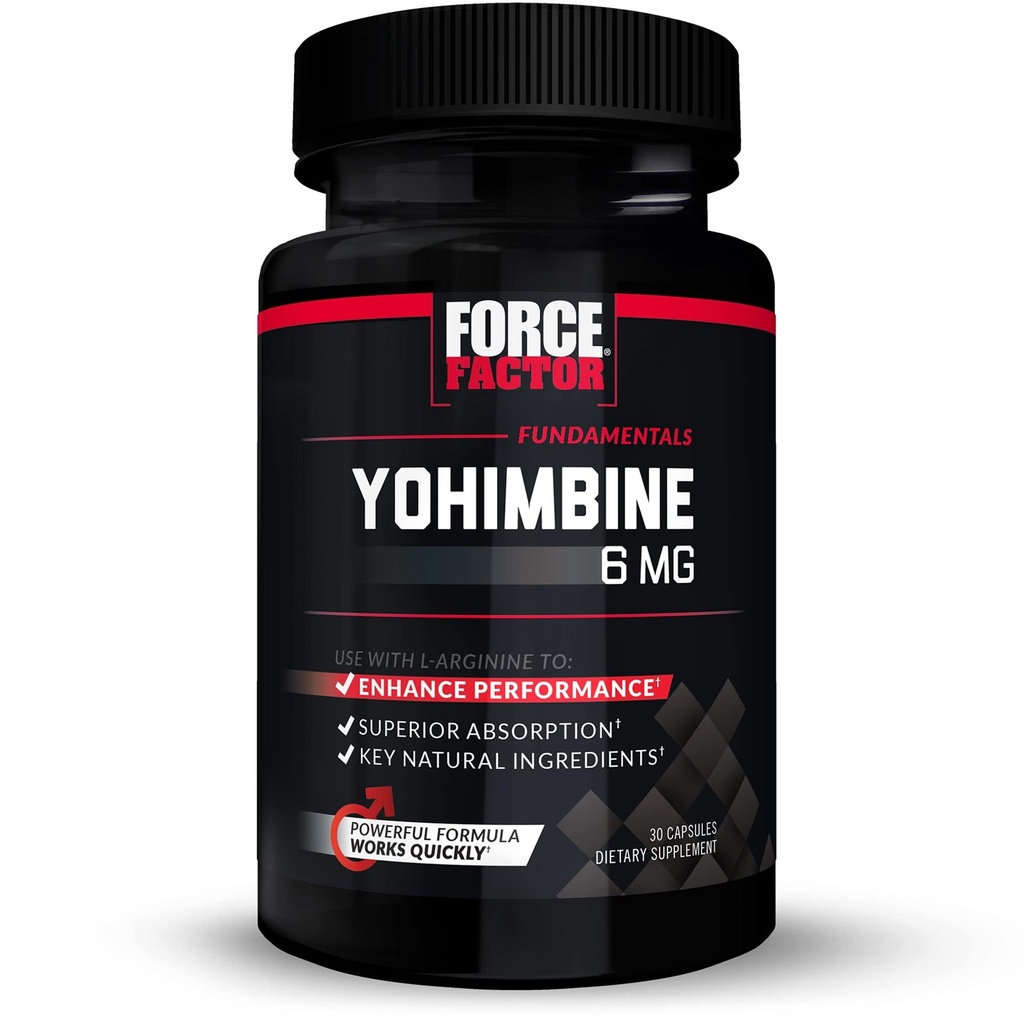 Force Factor Yohimbine Supplement voor mannen, Yohimbe Bark Extract met Superior Absorptie om de prestaties te verbeteren, 6 mg Yohimbine Bark Pillen met belangrijke natuurlijke ingrediënten, werkt snel, 30 capsules