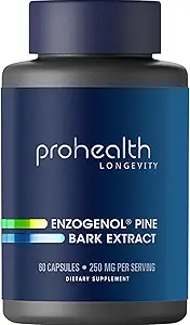 ProHealth Enzogenol Pine Bark Extract 250 mg per 2 Capsule Serving, 60 Capsules uit Nieuw-Zeeland voor degenen boven de 40 te bevorderen Hersenen en Hart Gezondheid, Oefening herstel, Bescherm gewrichten tegen schade