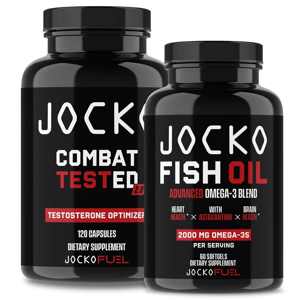 Jocko brandstofsupplementen bundel - Test Booster voor mannen + Omega 3 Visolie (2 Pack) Krachtige Antioxidant & Spier Builder