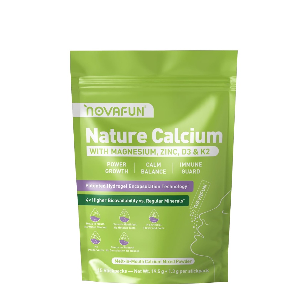Milk Calcium Powder Supplement with Vitamin D3 & K2 MK7 – Hydrogel-Enhanced Absorption, Melt-in-Mouth Powder for Bone Strength, Gentle & Sugar-Free – 15 Stick Packs
