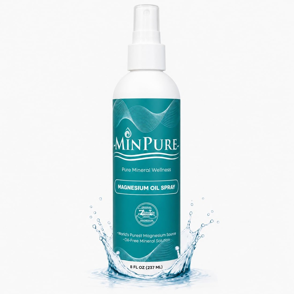 MinPure Magnesium Spray 8 oz | Pure Zechstein Magnesium Chloride Oil Spray| Pain Relief, Muscle Relaxation & Sleep Support | Product of the Netherlands • Bottled in the USA