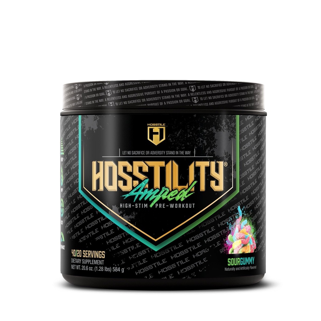 HOSSTILE Hosstility Amped High Stim Pre-Workout – Extreme Energy & Focus, 450mg Caffeine, Nootropics, Pumps, Power, Endurance, Sour Gummy, 40/20 Servings