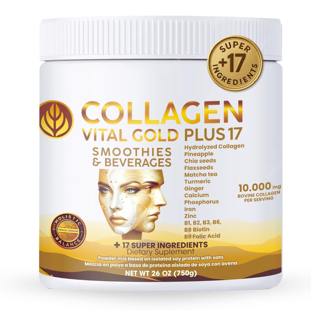 Vital Life, Collagen Peptides Powder – Hydrolyzed Collagen with BioSynergy Formula & 17 Super Ingredients, Pineapple Flavor, 16 oz, Supports Hair, Skin, Nails, Bones & Joint Health for Women & Men.