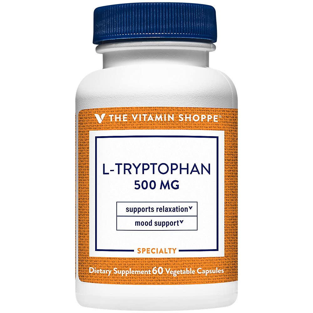 The Vitamin Shoppe L-Tryptophan 500MG, Supports Relaxation, Positive Mood & Sleep (60 Veggie Capsules)