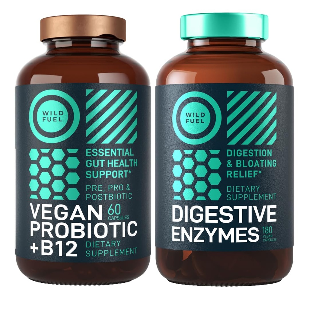 Digestieve enzymen met Probiotica en Prebiotica en Vegan Probiotic Plus B12 Verbeterde Digestieve en Gut Health Bundle