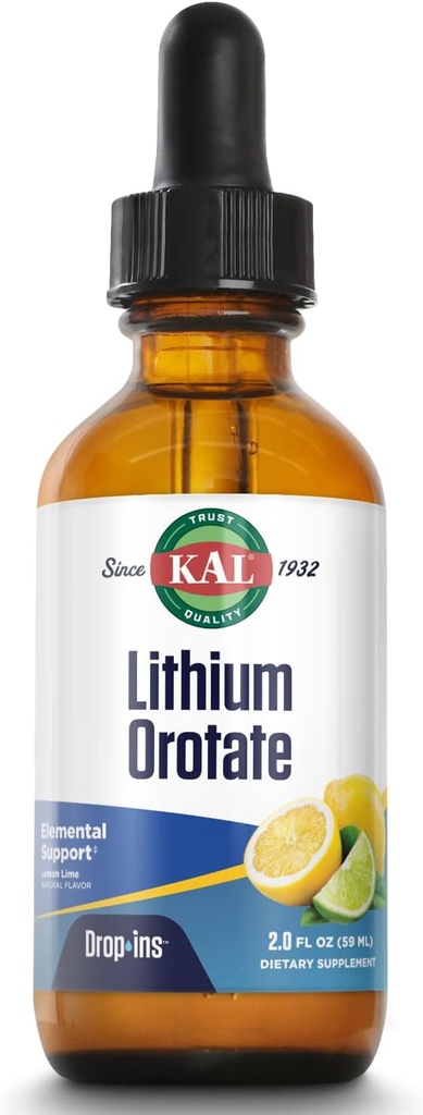 KAL Lithium Orotate Dropins, Chelated Mood & Relaxation Support, Natural Lemon Lime Flavor, Ca. 60 Serv.
