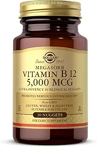 Solgar Megasorb Vitamine B12 5000 mcg - 30 Nuggets - Non-GMO, Veganistisch, Glutenvrij, Zuivelvrij, Kosjer - 30 Servers