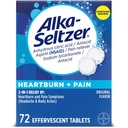 Alka-Seltzer Heartburn + Pain Bruisende Aspirine + Antacida tabletten, Fast Heartburn Relief and Acid Indigestie Relief, Pain Relief with Aspirine, 72 Ct