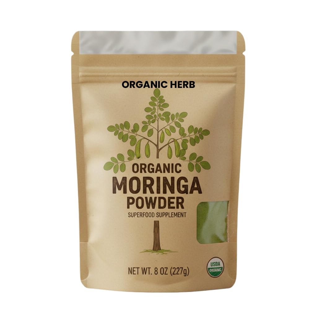Organic Herb Moringa Leaf Powder – 100% Pure & Natural Superfood | Non-GMO, Vegan, Gluten-Free | Rich in Iron, Calcium & Antioxidants for Energy, Immunity & Detox Support – 8oz / 227g (1lb)