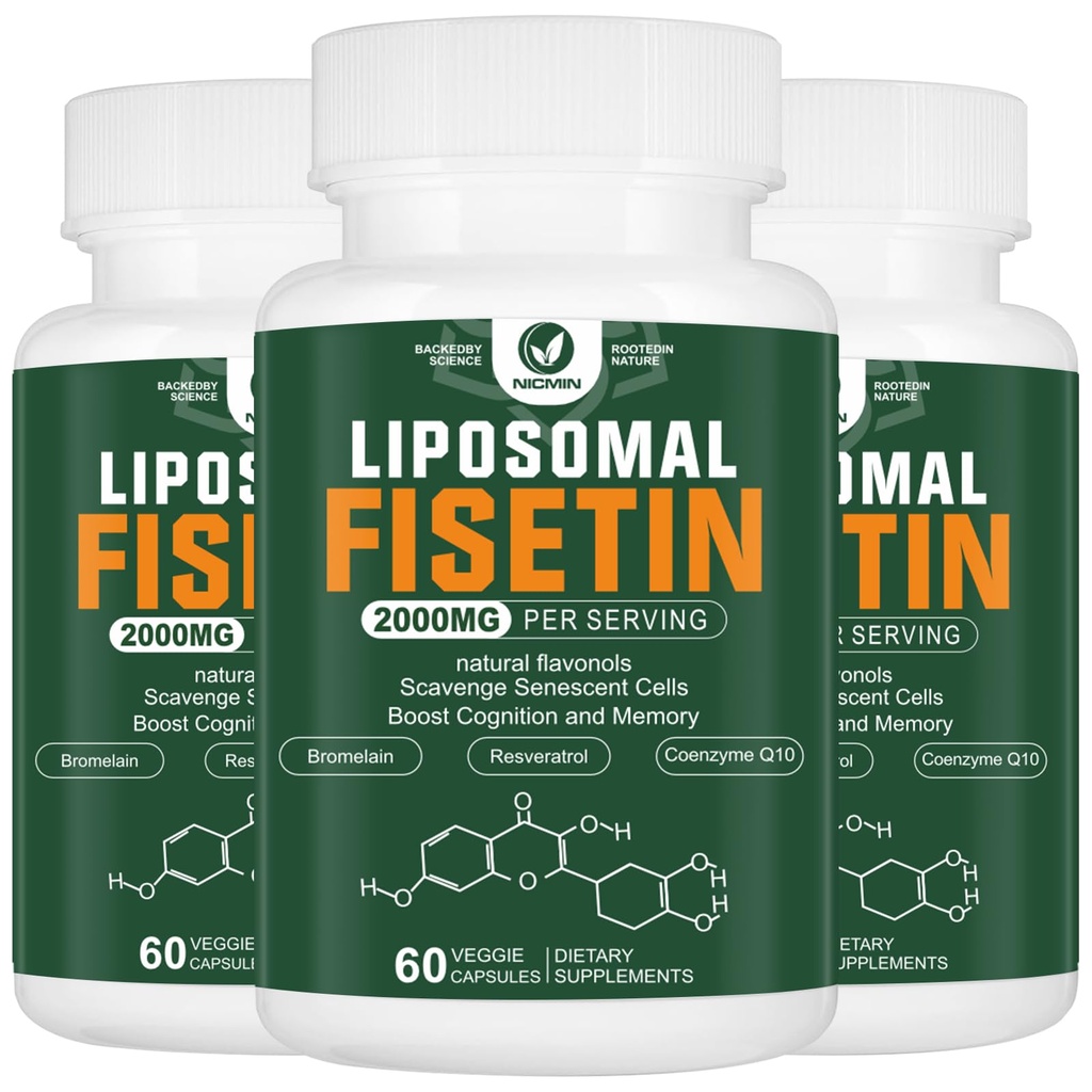 Liposomal Fisetin Supplement, 2000MG, 98% Pure Fisetin Polyphenols Antioxidants, with Quercetin, TMG and Resveratrol, for Healthy Aging, Cognitive Support, 180 Capsules