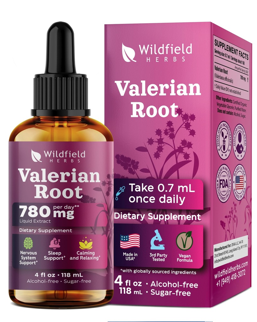 4 Oz Valerian Root Extract Liquid Drops - Sleep & Calm Support | 2 Month Supply | - Made in USA - Valerian Root Supplement - Alcohol & Sugar Free