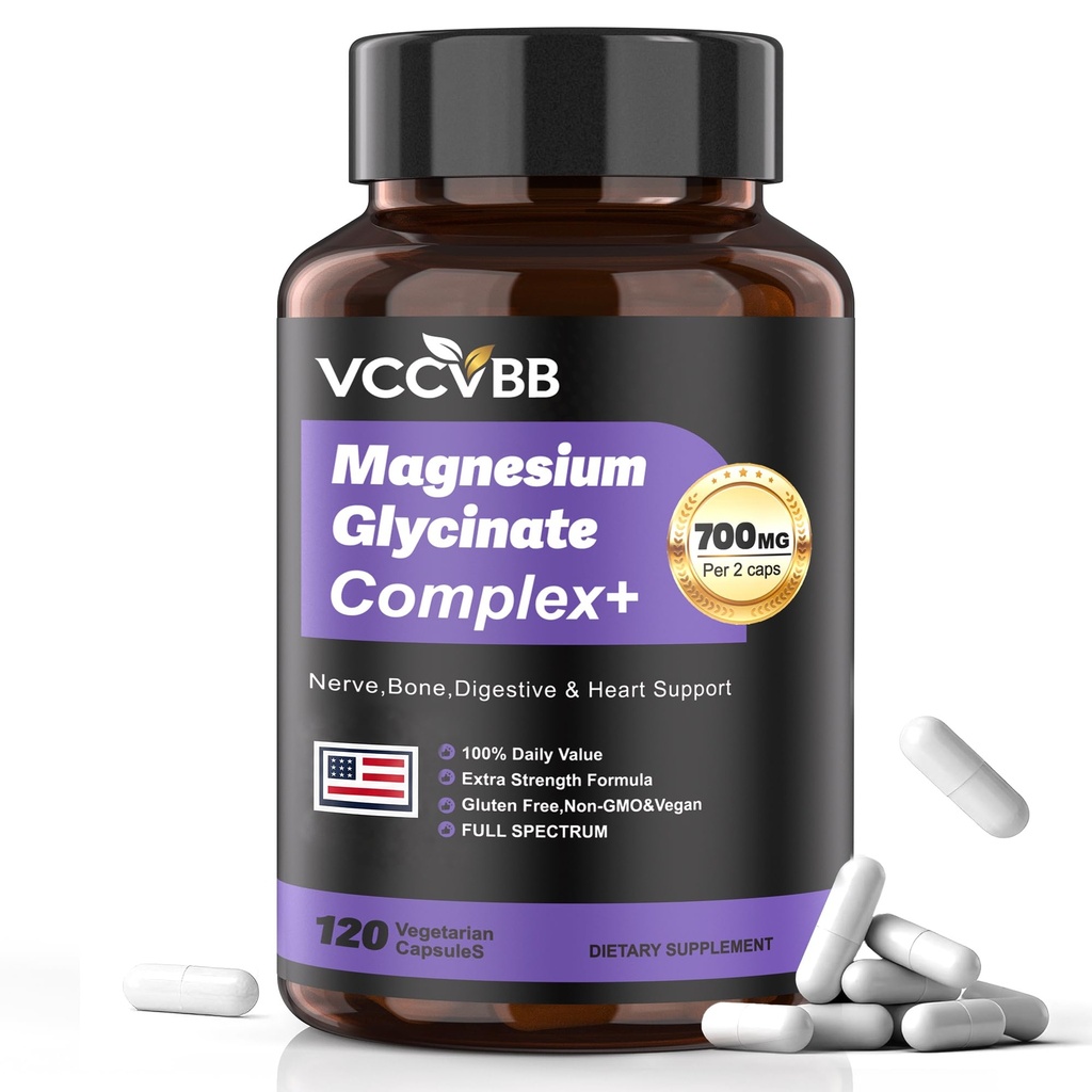 Magnesium Complex, Magnesium Glycinate, Elemental Magnesium Supplement with Oxide, Taurate, Citrate, Orotate & Aspartate, Supports Muscle Relaxation, Heart Health, Sleep & Energy | Vegan (700mg)