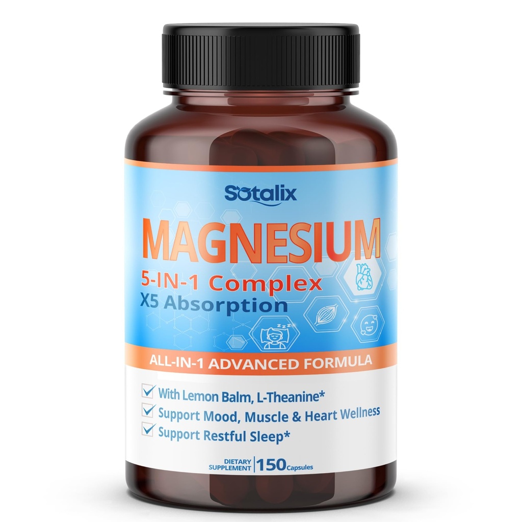 Magnesium 5-in-1 Complex - - X5 Absorption, Muscle, Support Restful Sleep (150-day Supply (Pack of 1))
