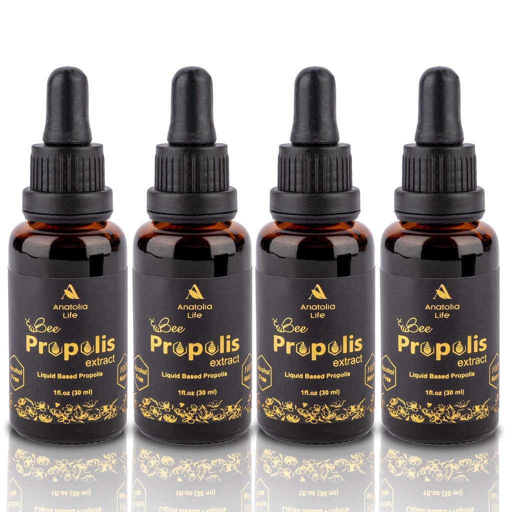 Natural Bee Propolis Extract, 30 mL, Advanced Liquid Tincture Immune System Booster and Seasonal Defense, Pure High Potency Herbal Supplement, Non-GMO and Alcohol Free (4 Pack)