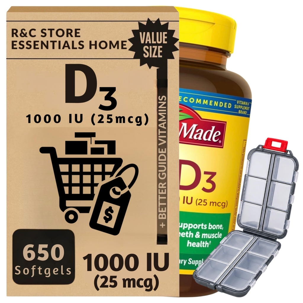 Vitamin D3 25mcg (1000 IU) | 650 Softgels – 22 Month Supply | Vitamin D + Essential Vitamins & Dietary Supplements Guide by Chloe’C Store – Bone, Teeth & Muscle and Immune Health Support