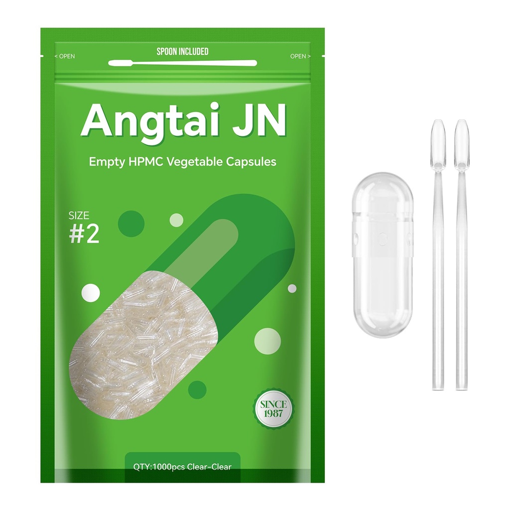 Empty Vegan Capsules Size 2 Plant Based Clear (1,000 Count) Gluten Free, Non-GMO, Halal Certified Pill Caps Filling Kit with 2 Spoons for Vegetarian DIY Your Own Supplements