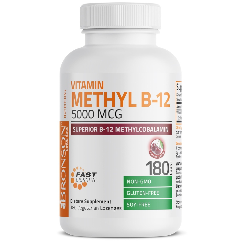 Bronson Methyl B12 5000 mcg Vitamine B12 Methylcobalamine Energie & Brain Support, 180 Lozen