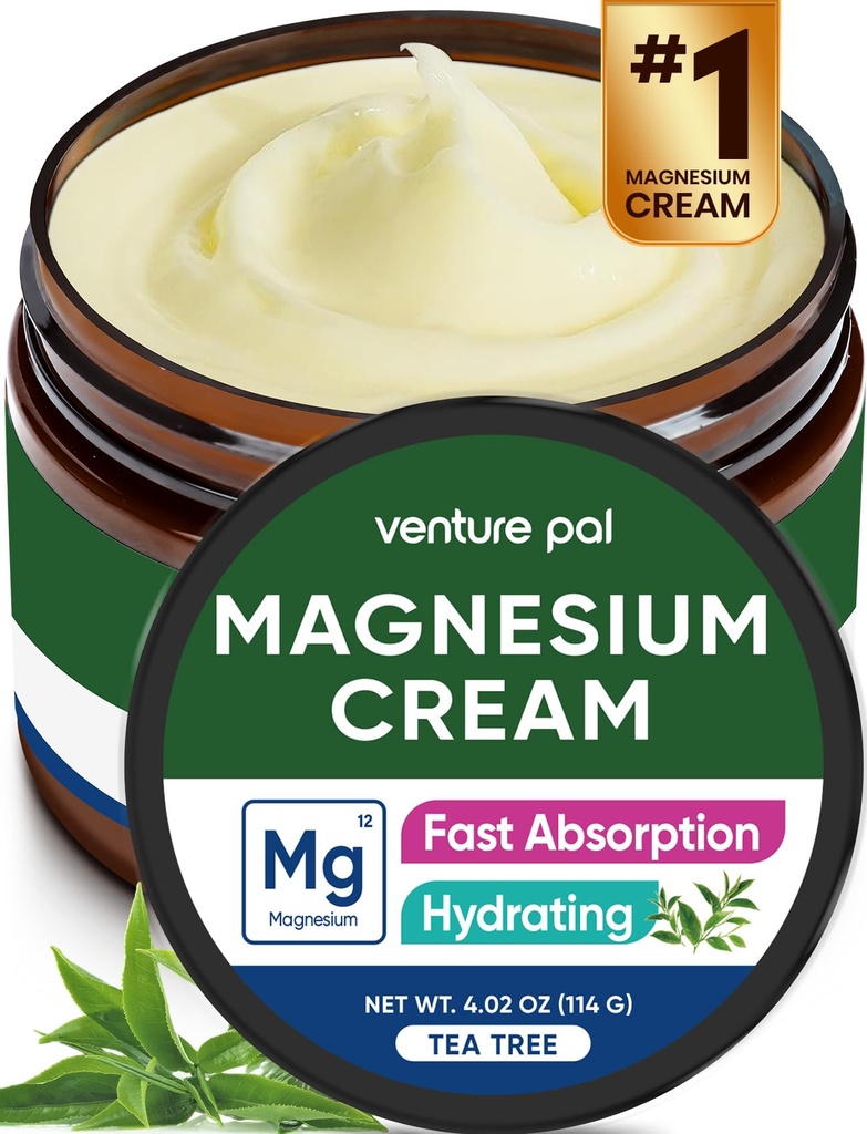 Venture Pal Magnesium Lotion, Topical Magnesium Cream voor Slaap, Been Krampen en Pijn, Spierontspanning, Kalm, Moisturizing Supplement met Kokosolie, Shea Butter en Hyaluronzuur, Veilig voor kinderen